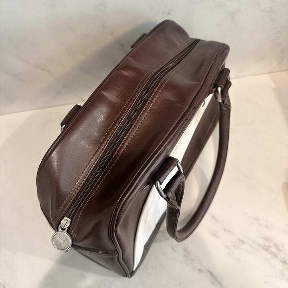 80s 90s Retro Puma Vinyl Brown Messenger Bag Purse Small Duffel - Picture 11 of 16
